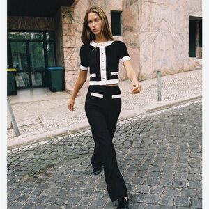 Chic Black and White Women's Matching Top & Pants set